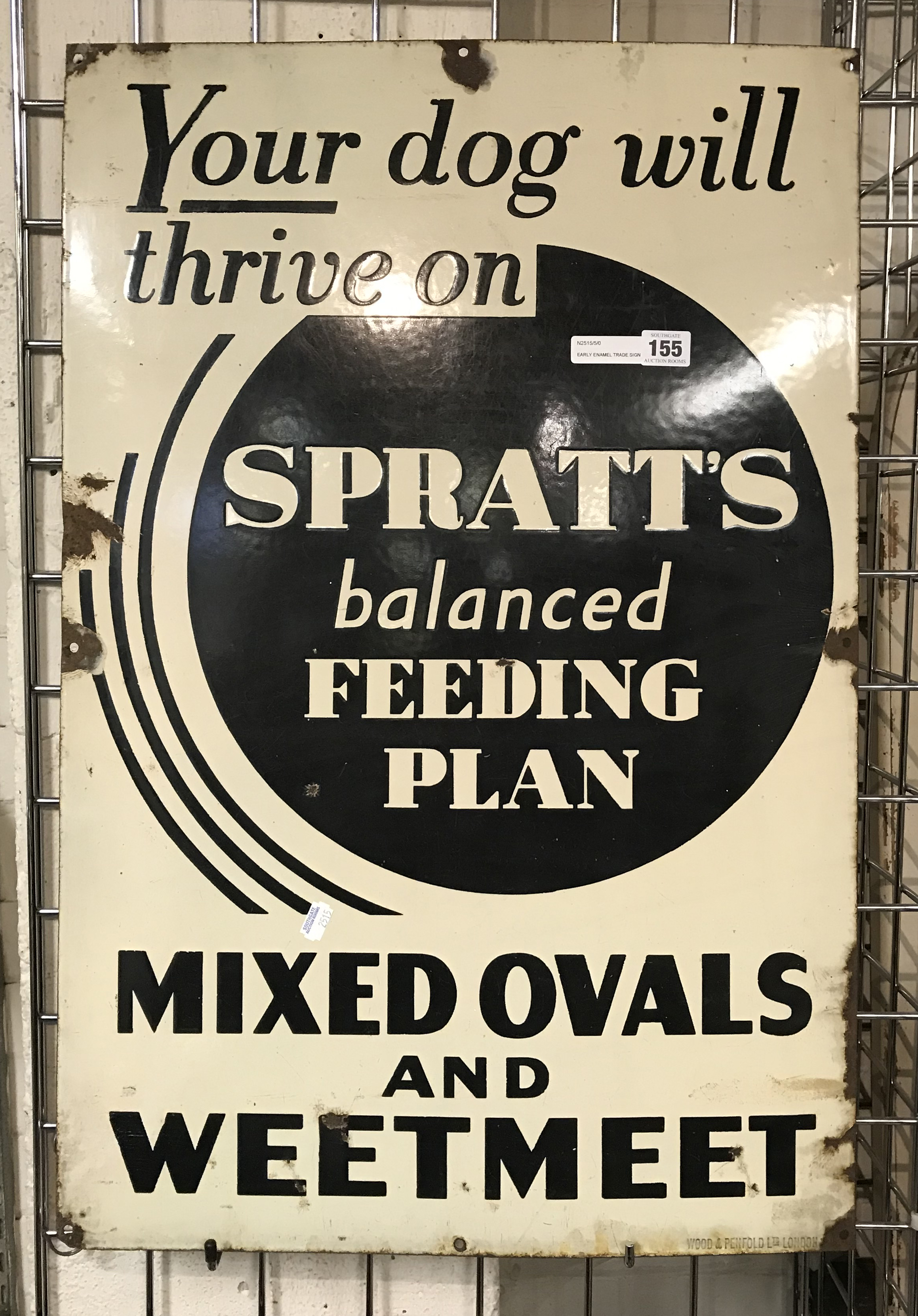 EARLY ENAMEL TRADE SIGN FOR SPRATTS DOG FOOD