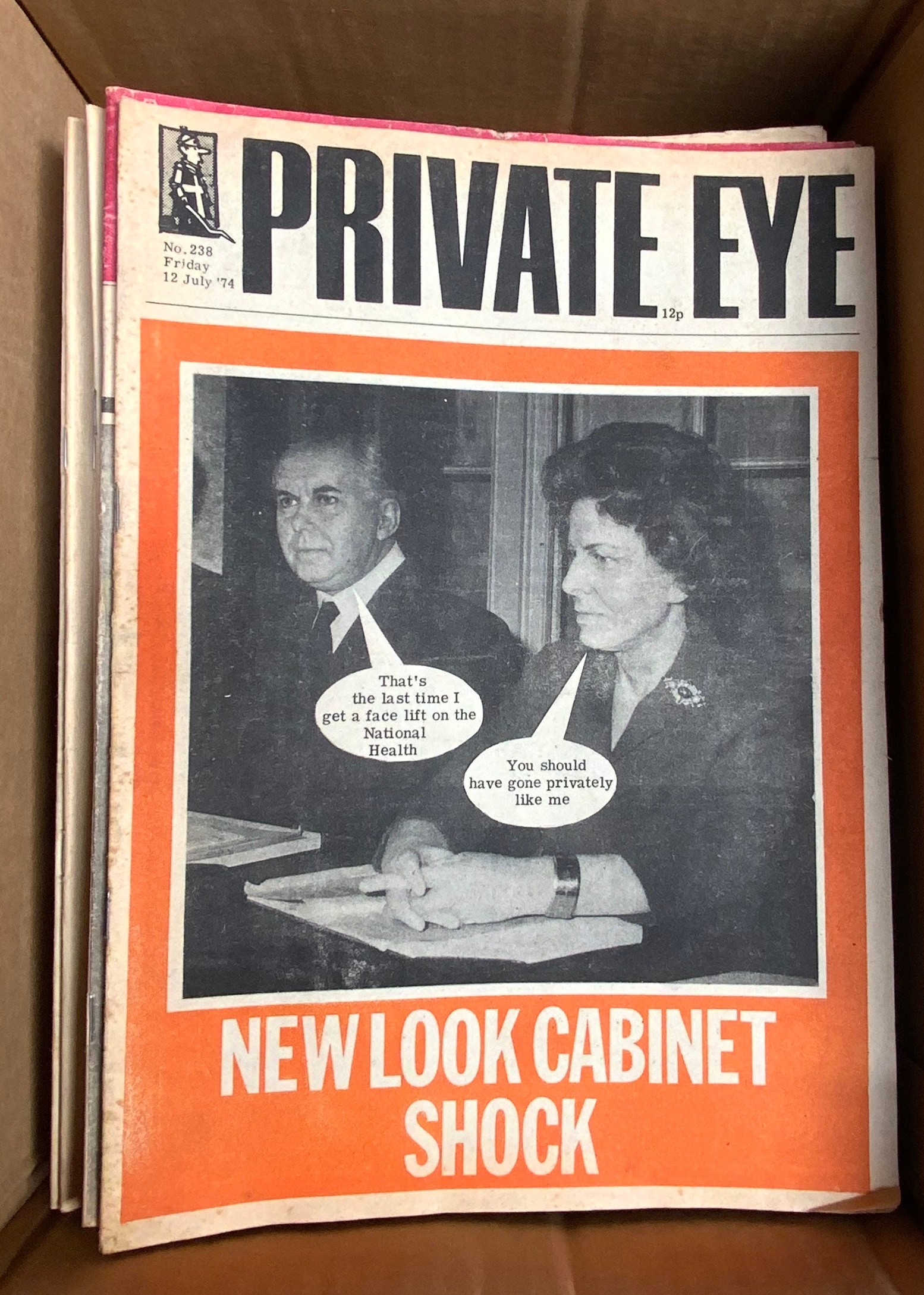 TWO BOXES OF PRIVATE EYE MAGAZINES