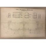 ANTIQUE LARGE LINEN BACK FLOOR MAP OF PART OF SCIENCE MUSEUM 110cm x 71cm