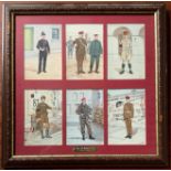FRAMED SIX COLOURED PICTURES OF CORPS OF MILITARY POLICE