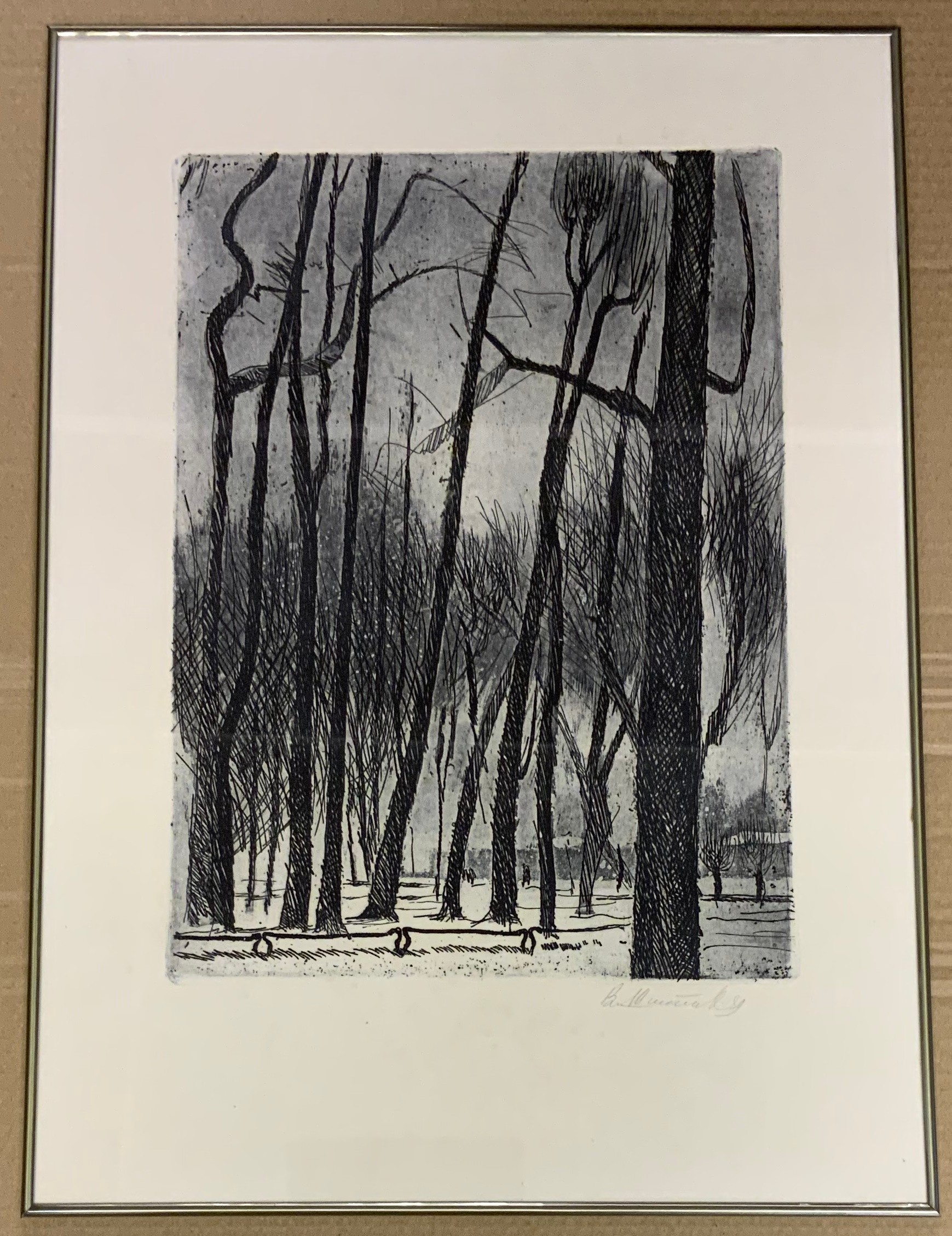 SIGNED FRAMED LINOCUT RUSSIAN PRINT