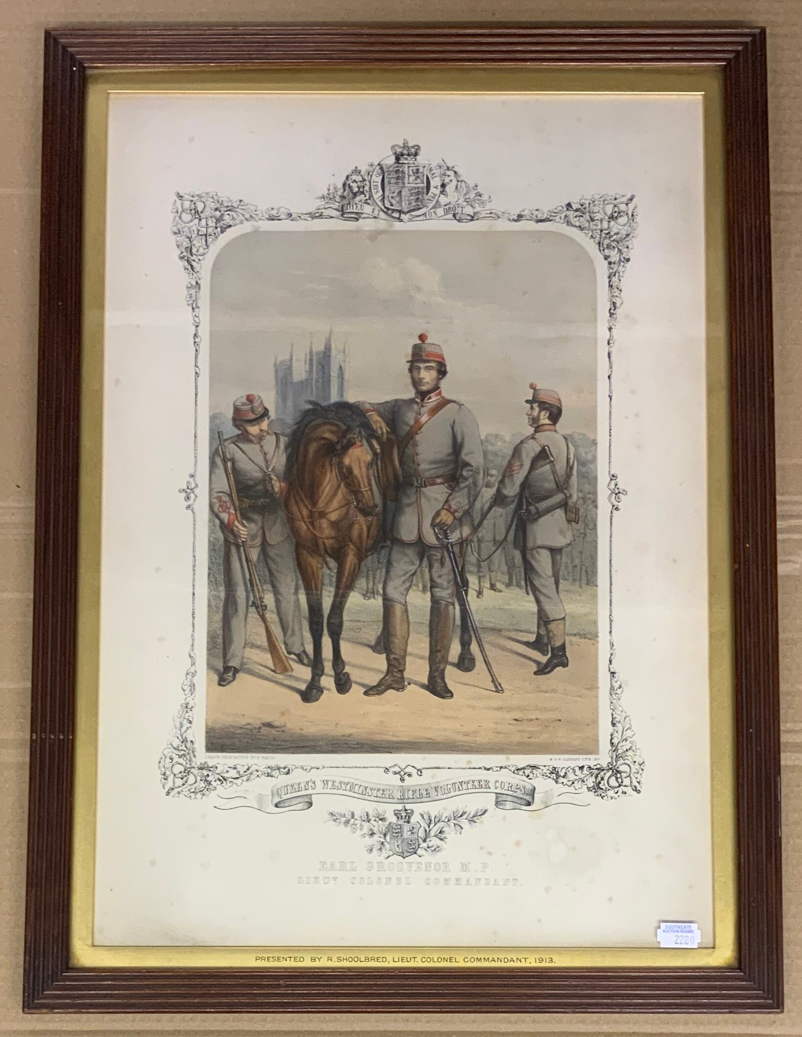 FRAMED QUEEN WESTMINSTER RIFLE VOLUNTEERS CORPS PRINT