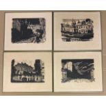 FOUR FRAMED LINOCUT RUSSIAN PRINTS