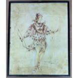 FRAMED DRAWING / WATERCOLOUR OF A FEMALE BALLET COSTUME 1600 SIGNED