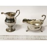 STERLING SILVER CREAM JUG & HM SILVER SAUCER BOAT