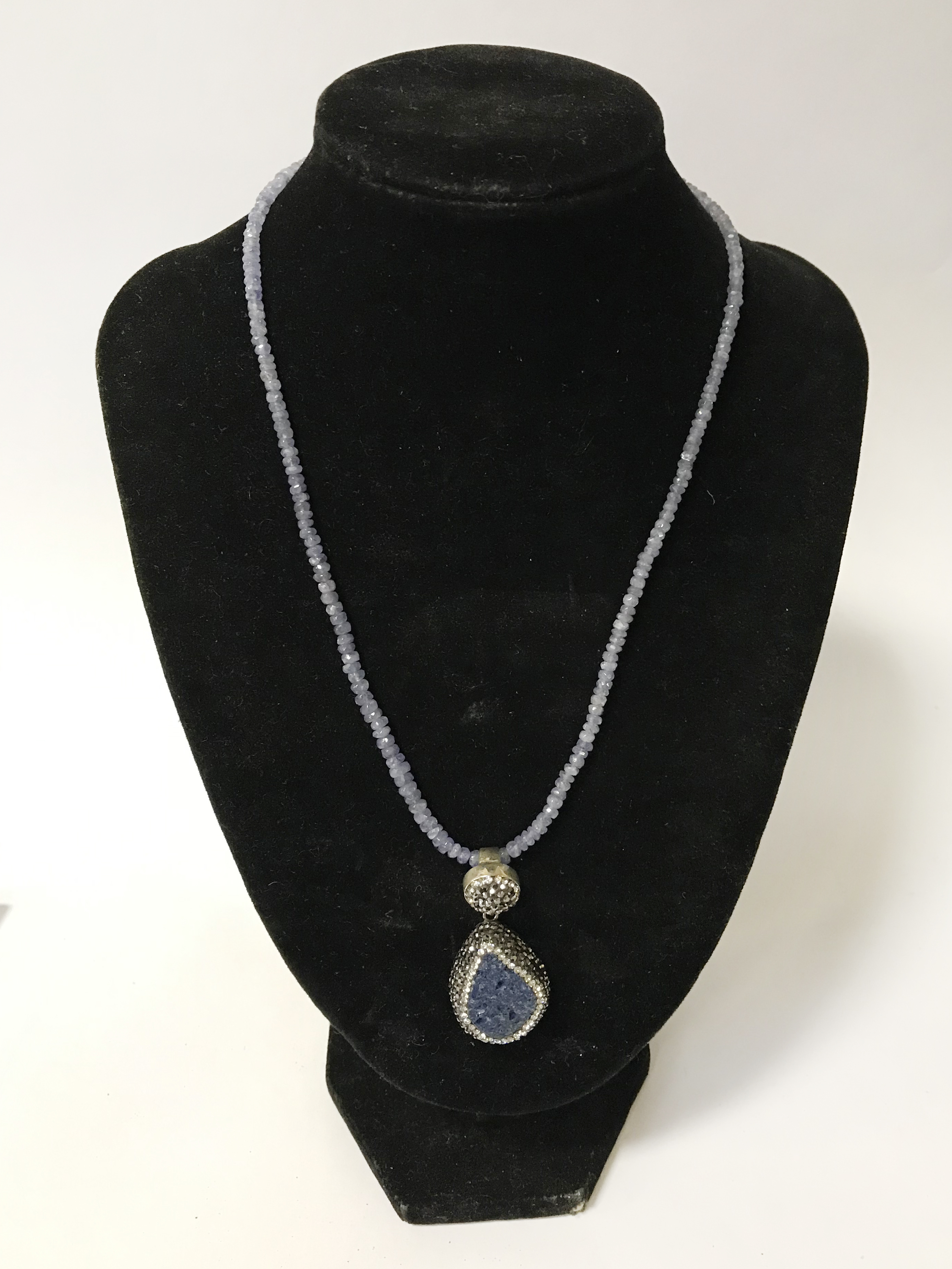 STERLING SILVER TANZANITE NECKLACE WITH MATCHING STUD EARRINGS