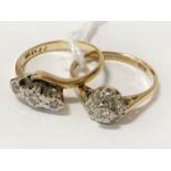 TWO 18CT GOLD & DIAMOND RINGS - SIZES L & M