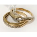 TWO 18CT GOLD DIAMOND TWIST RINGS - RING SIZES P & Q