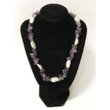 AMETHYST & LARGE BAROQUE PEARL NECKLACE WITH 14K GILT STERLING SILVER CLASP - 50CMS