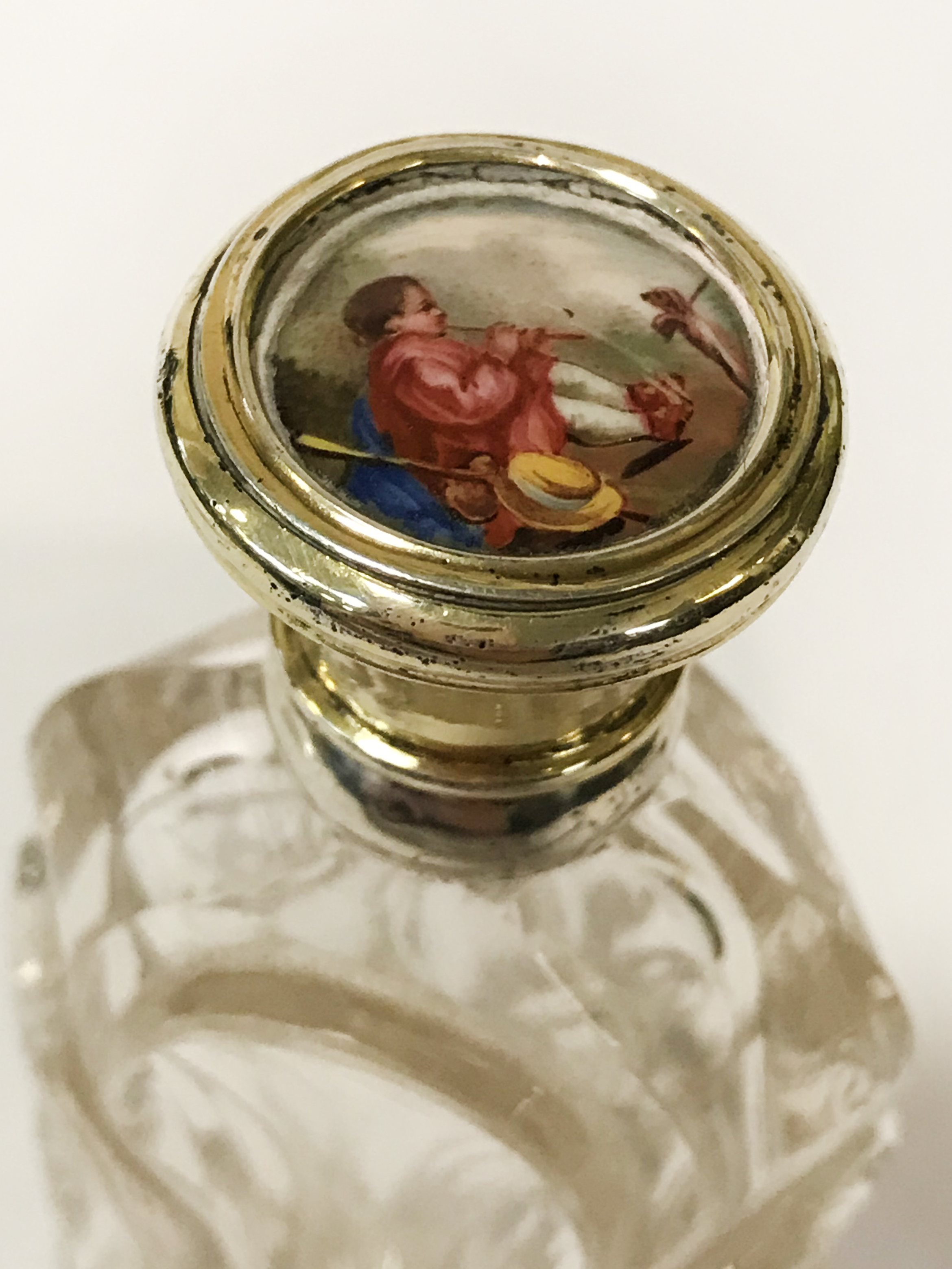 SILVER GILT PERFUME BOTTLE WITH HAND PAINTED MINIATURE & 1 OTHER - 8CMS & 10CMS - Image 2 of 2