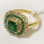 GILT SILVER RING WITH EMERALD & SAPPHIRE - SIZE N