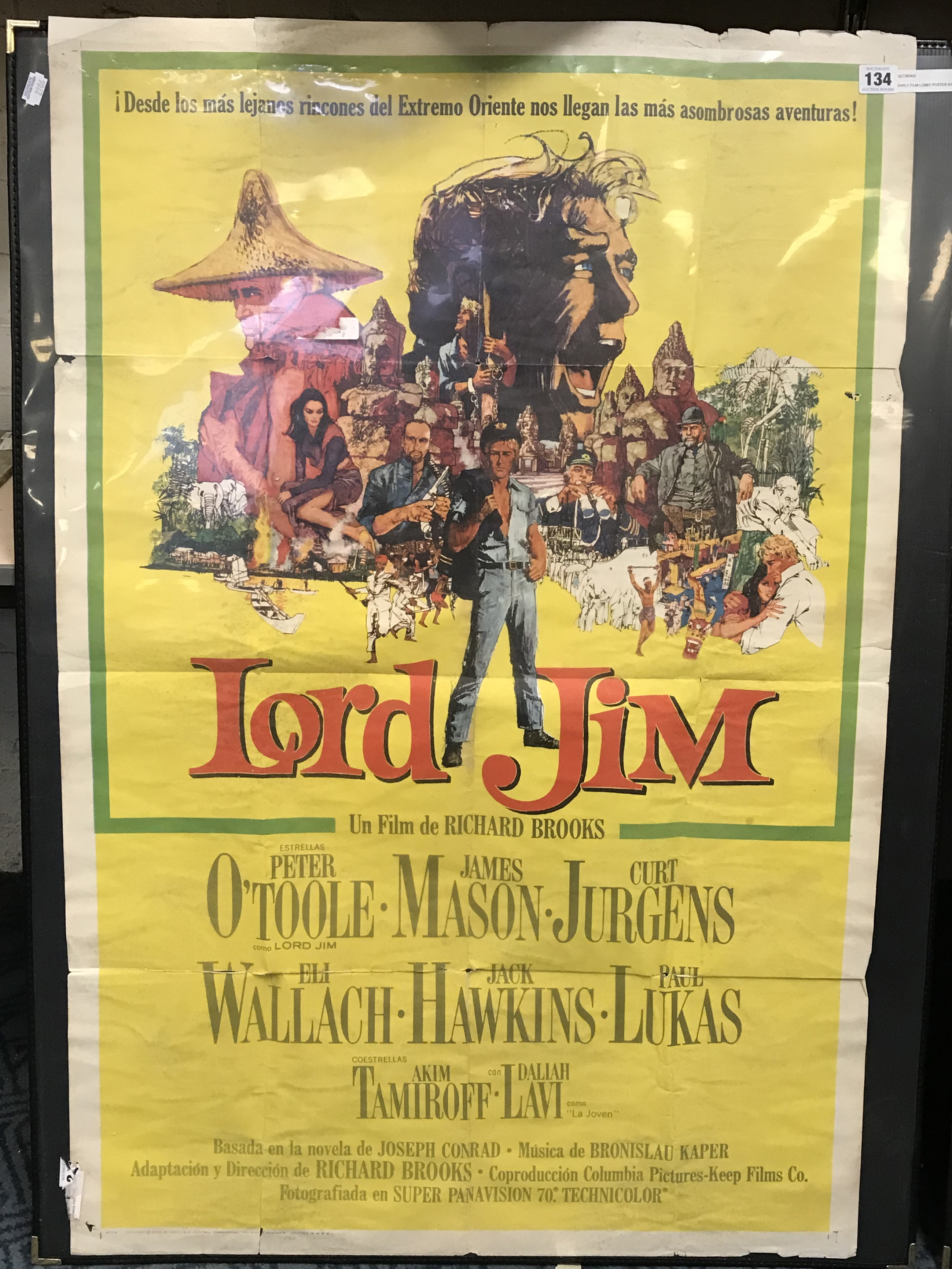 EARLY FILM LOBBY POSTER A/F ''LORD JIM'', PETER O'TOOLE POSTER - APPROX 40.5INCHES X 27 INCHES