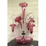 VICTORIAN CRANBERRY EPERGNE - HEIGHT 54CM & WIDTH 39CM