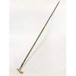 EARLY ROSEWOOD & HORN WALKING STICK WITH 9CT GOLD COLLAR