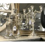 PAIR SILVER PLATE CANDLE HOLDERS & TABLE CENTREPIECE
