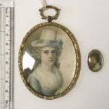 GILT FRAMED OVAL MINIATURE 1844 & MINIATURE IN SILVER FRAME - 10CMS & 25MM RESPECTIVELY