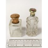 SILVER GILT PERFUME BOTTLE WITH HAND PAINTED MINIATURE & 1 OTHER - 8CMS & 10CMS