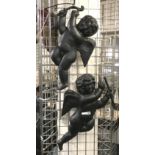 PAIR CAST IRON CHERUBS - HEIGHT 66CM & WIDTH 40CM