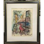 ''AFTER'' MARC CHAGALL WATERCOLOUR/IMAGE 28CM x 38CM - FRAME DISASSEMBLED FOR RECOMMENDED INSPECTION