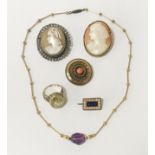 QTY OF INTERESTING ITEMS INCL. CAMEO BROOCHES & GOLD