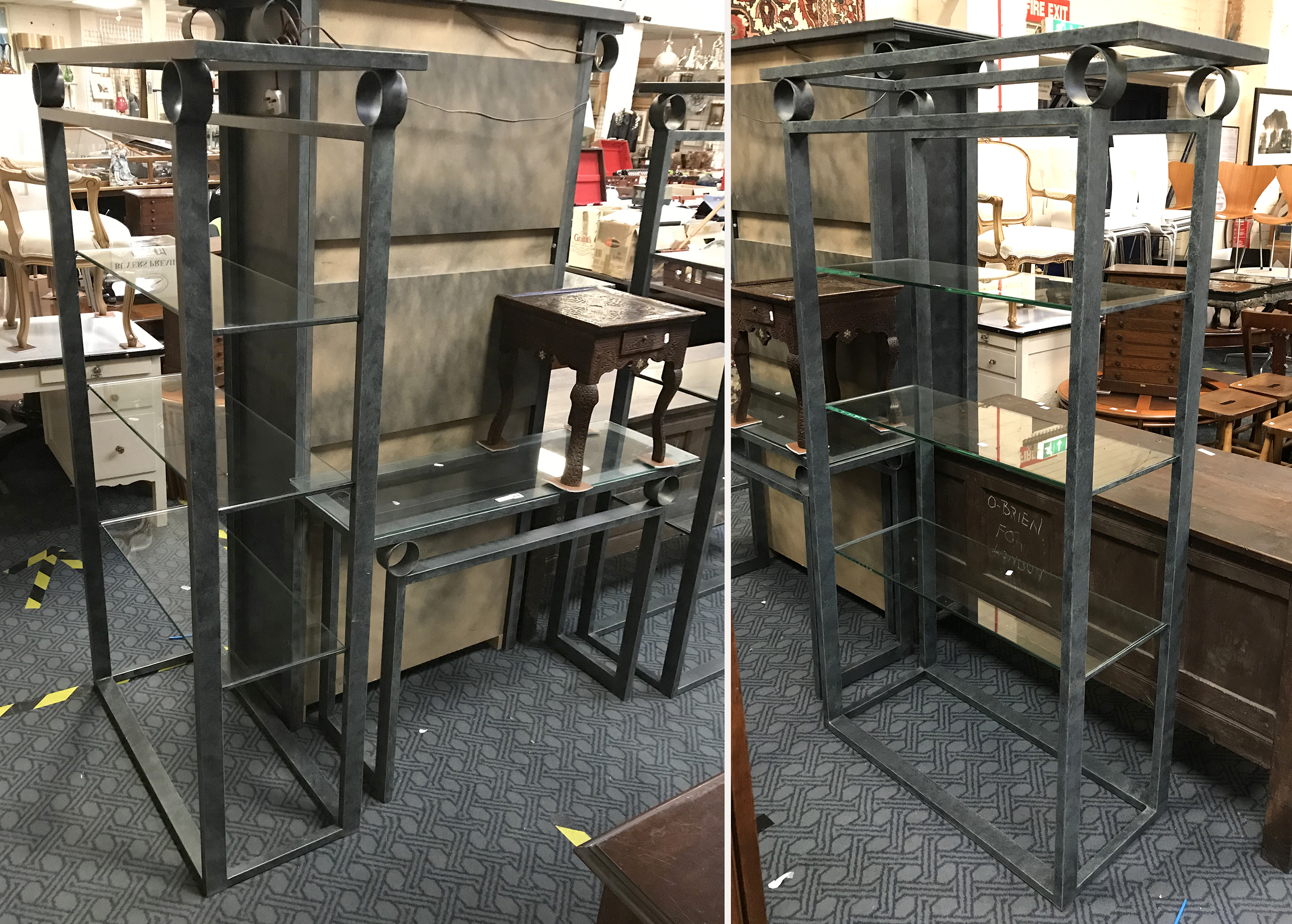 METAL FRAME HALL TABLE & MATCHING BOOKCASES