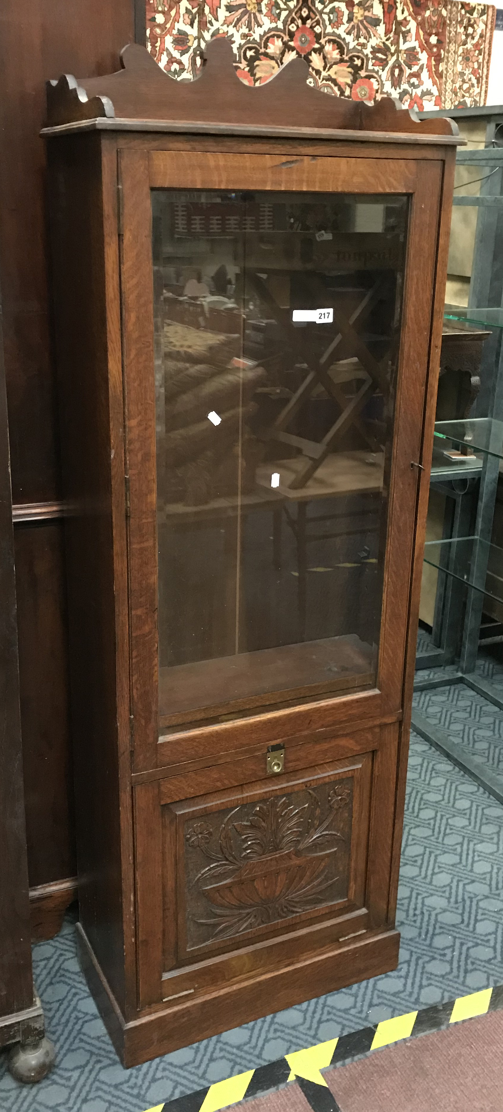 OAK CARVED DISPLAY CABINET