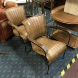 PAIR OF TAN LEATHER COCKTAIL CHAIRS