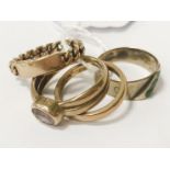 9CT GOLD RING & 3 OTHERS - SIZES K, L & M