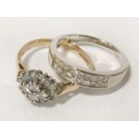 TWO WHITE GOLD & DIAMOND RINGS - APPROX HALF CARAT EACH - BOTH SIZE P