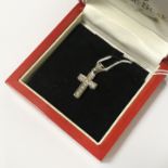 18CT WHITE GOLD & DIAMOND CROSS - TOTAL DIAMONDS APPROX 1CT