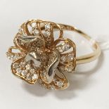 21K FLOWER CLUSTER & DIAMOND RING - SIZE N