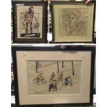 3 FRENCH PICTURES - LARGEST 77CM X 57CM - AFTER PICASSO/ COGEAU/ FOUJITA