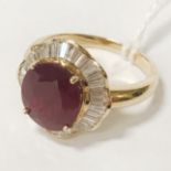 18CT GOLD DIAMOND & SYNTHETIC RUBY RING - SIZE N