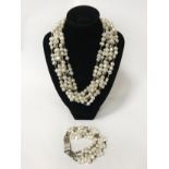 SILVER CLASP FRESHWATER PEARL SIX ROW NECKLACE & MATCHING BRACELET