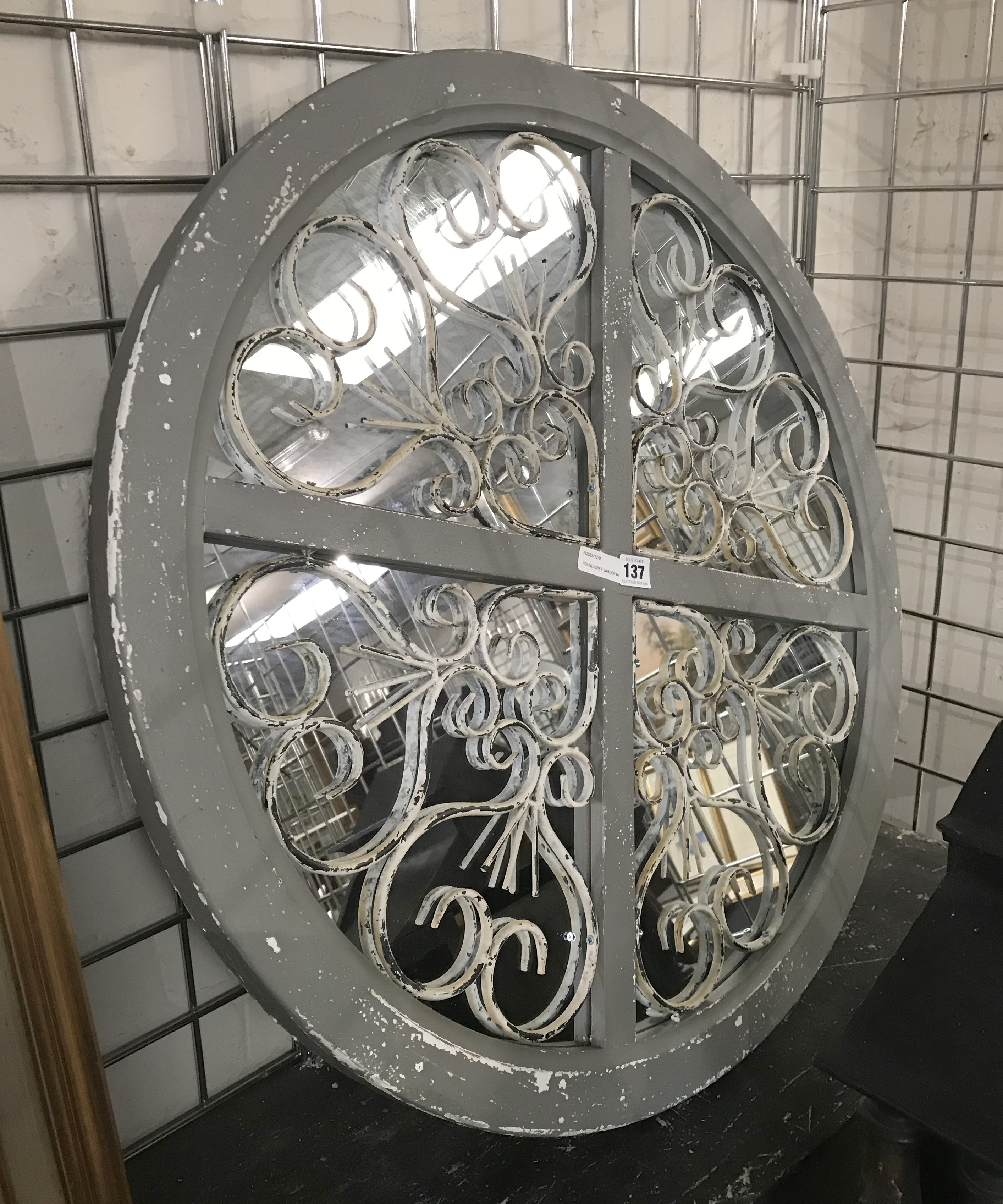 ROUND GREY GARDEN MIRROR - 72CM DIAMETER