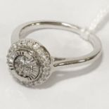 WHITE GOLD & DIAMOND CLUSTER RING - APPROX 0.50CT DIAMONDS - RING SIZE N