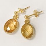 14K GILT SILVER CITRINE OVAL STUD EARRINGS