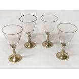 SET 4 GLASS & STERLING SILVER GLASSES - EACH 18CMS