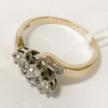 9CT YELLOW GOLD 3 STONE DIAMOND RING - SIZE R