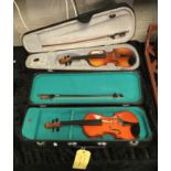 TWO 1/4 SIZE CASED VIOLINS