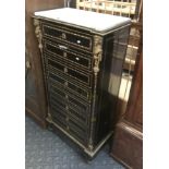 EBONY 8 DRAWER FRENCH MARBLE TOP CHEST