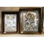 PAIR OF FRAMED RUSSIAN RELIGIOUS ICON PICTURES - LARGEST 35CM X 29CMS