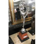 SILVER PLATE ART DECO STYLE GIRL ON MARBLE BASE - 57CMS