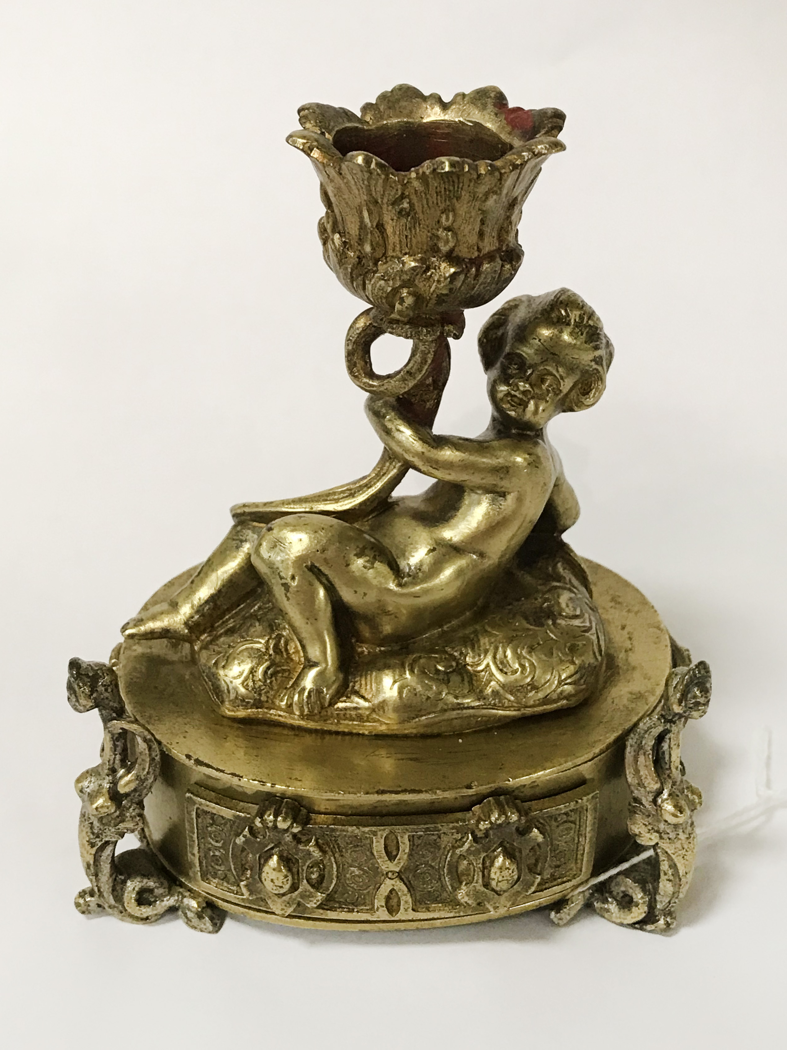 GILDED CHERUB RING BOX CANDLESTICK - 10CMS