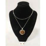 STERLING SILVER LARGE BALTIC AMBER PENDANT & STUDS