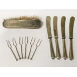 SIX HM SILVER OLIVE STICKS AND OTHER ITEMS