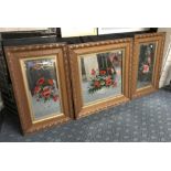 SET OF 3 FLORAL MIRRORED PICTURES