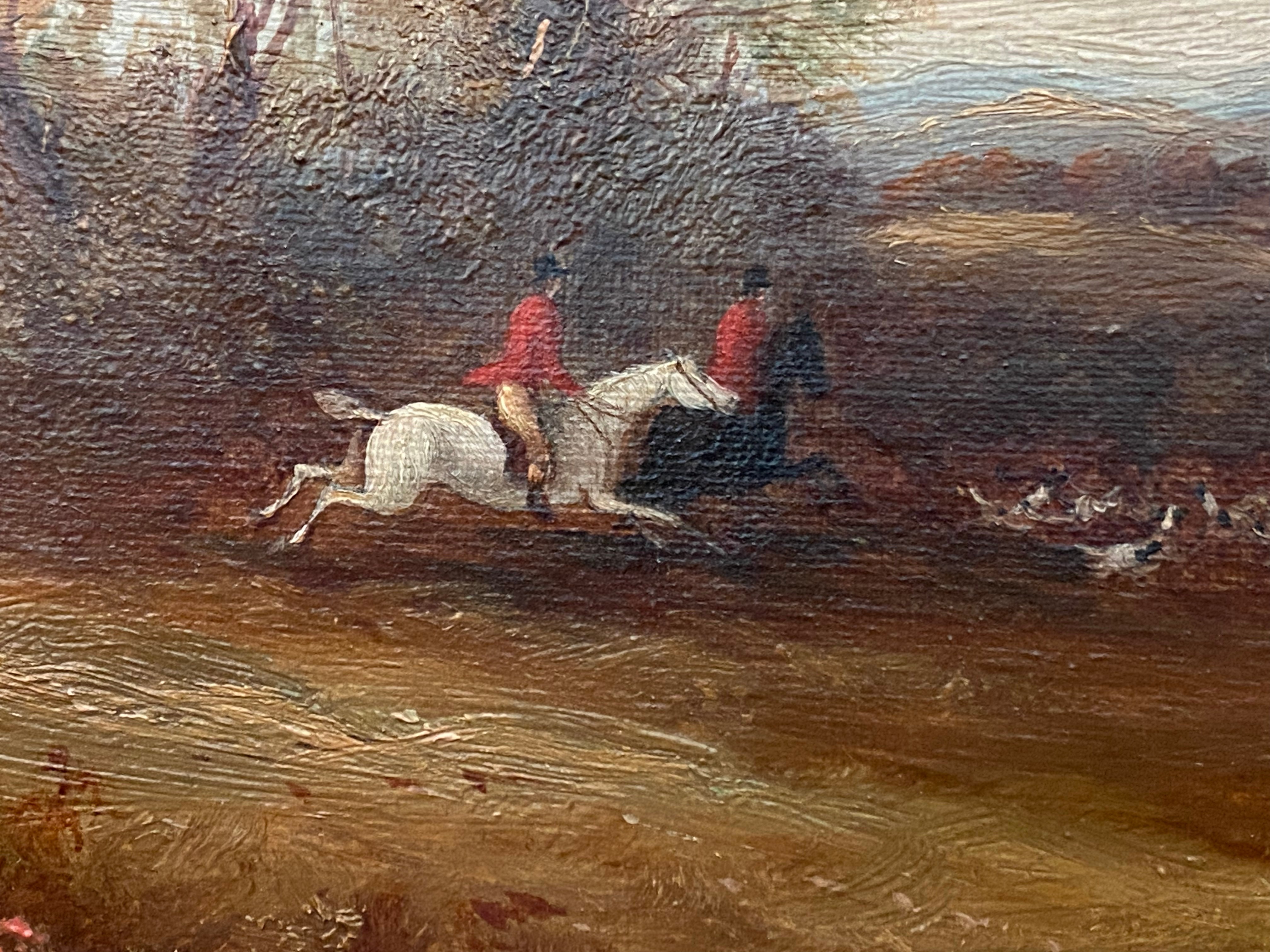 H. SHERBORNE 19THC OIL ON CANVAS - HUNTING PART ON THE SCENT - SIGNED LOWER LEFT (SIMILAR SOLD AT - Image 4 of 7