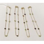 4 14K GILT SILVER GEMSTONE ANKLETS