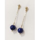 9CT GOLD LAPIS LAZULI STUD CHAIN EARRINGS